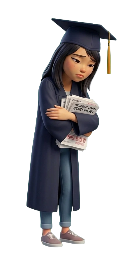 Graduate holding overdue student loan statements